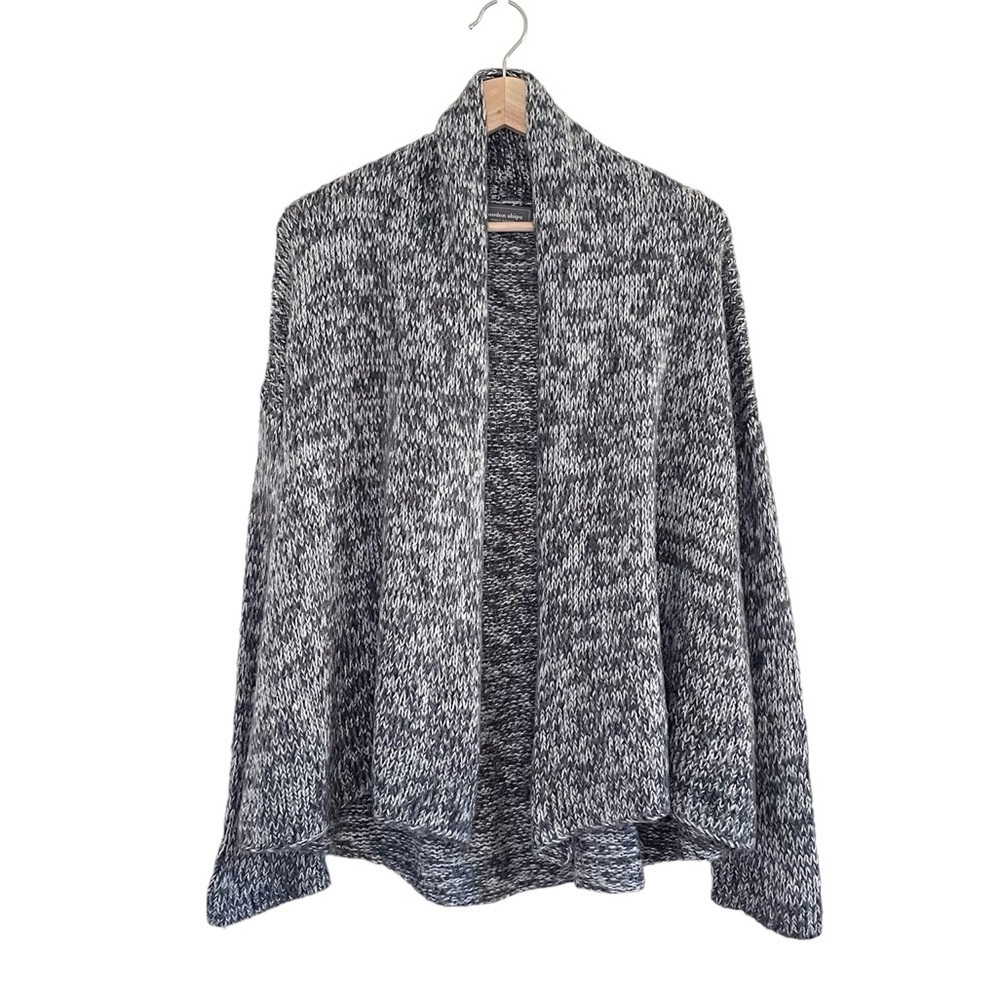Wooden Ships Mohair Wool Blend Marled Knit Open Front Cardigan Sweater Grey S/M
